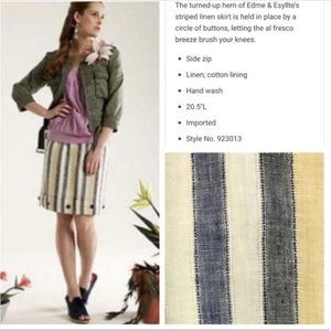 Anthropologie Edme Esyllte Striped Skirt Size 0 Cafe Awning Yellow Gray